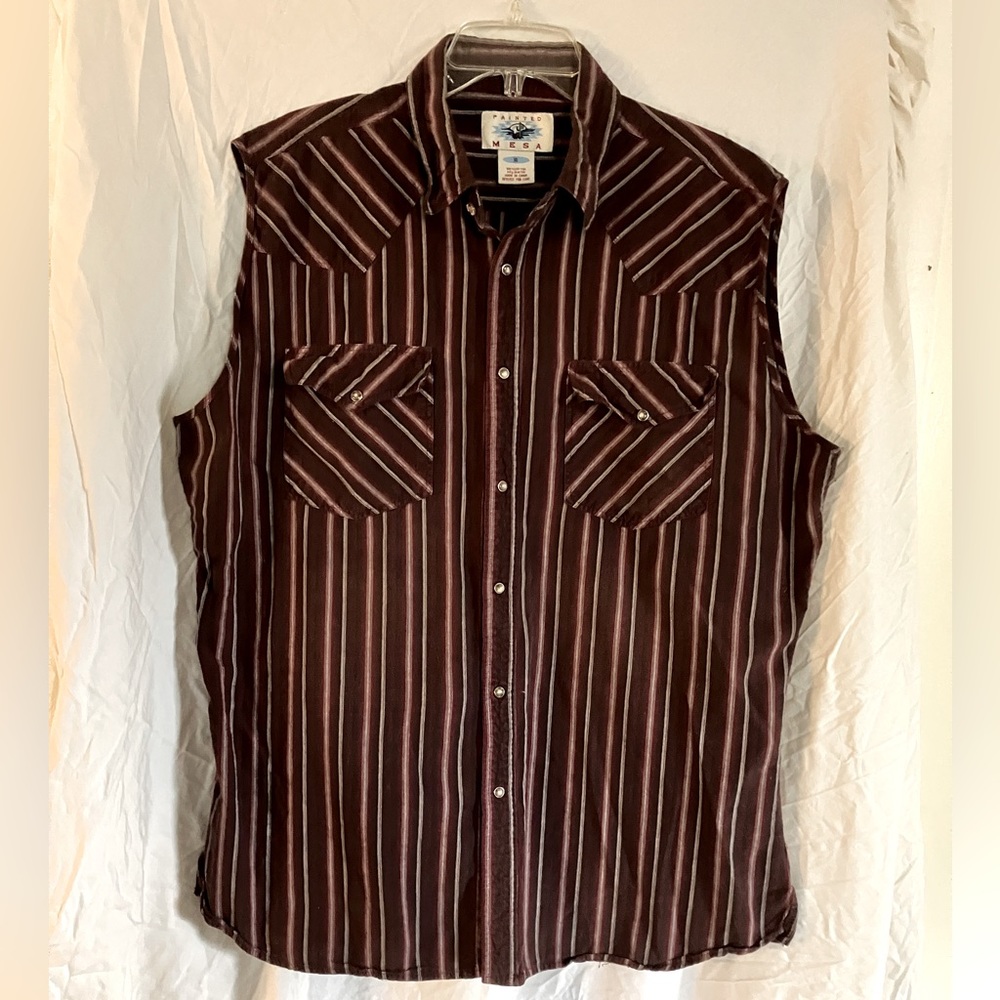 Painted Mesa Sleeveless/Cut Off Men’s Button Down Shirt-XL